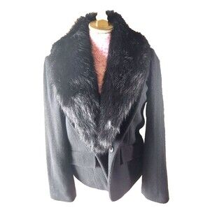 Pamela Dennis Private Client Women's Black Jacket Faux Fur Collar Fitted Sz 12